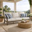Inaya Outdoor Sofa, 4 Throw Pillows, Cream White, 89 Inch Brown Metal