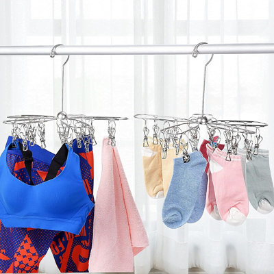 Foldable Stainless Steel Clothes Drying Rack With 20 Clips, Hanger For Underwear, Towels, Lingerie, Hats, Scarves, Gloves