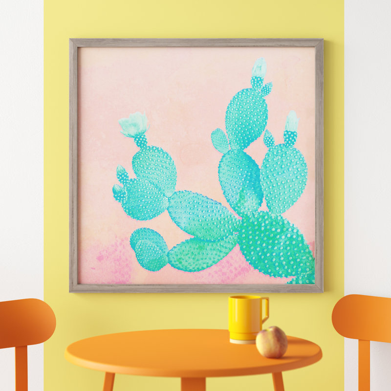 «Pastel Cactus», impression sur toile tendue, H 20" x l 20" x P 1", Cadre brun