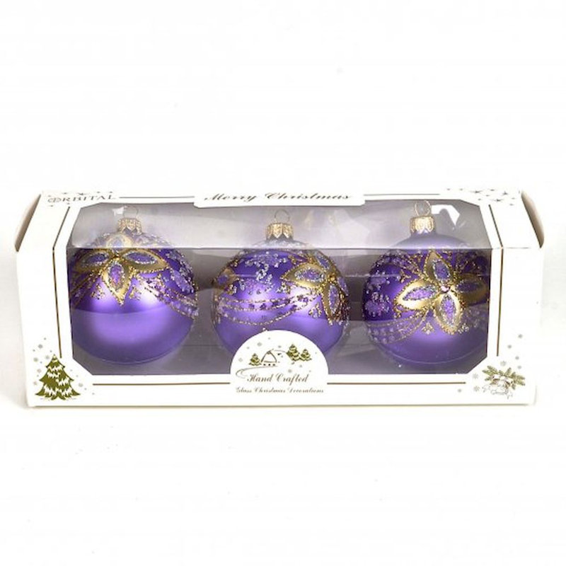 Ornement boule de noël en verre fabriqué à la main, Mauve
