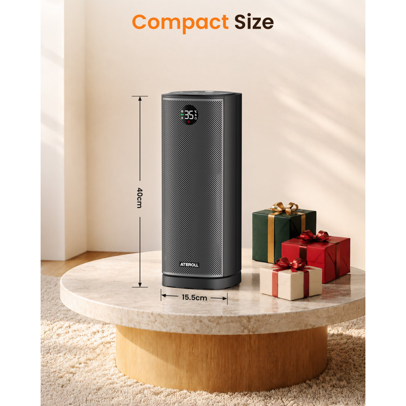 1500W 16" Tower PTC Space Heater, 75° Oscillating, Remote, 12H Timer