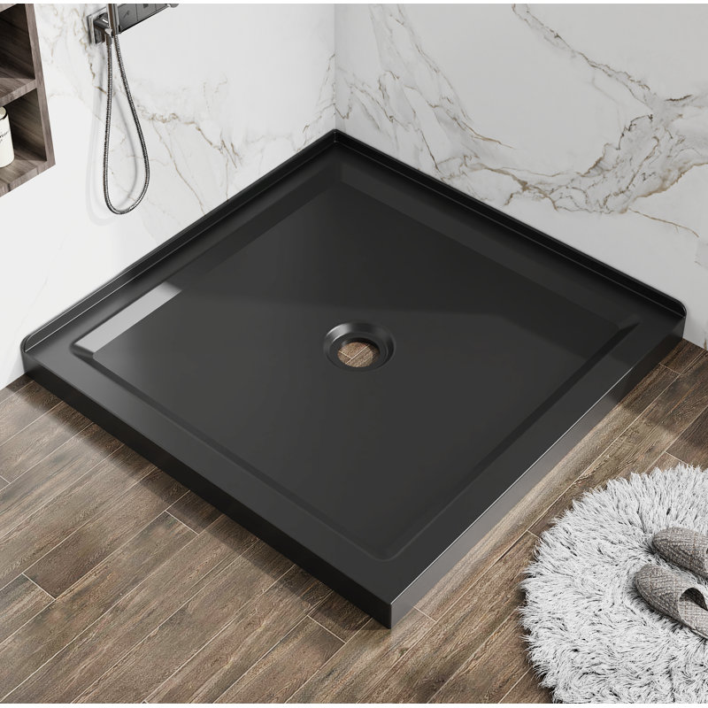 36"X36" Shower Base 3.3" Height Anti-Slip Acrylic Center Drain Double Threshold Shower Basin In Black, Black