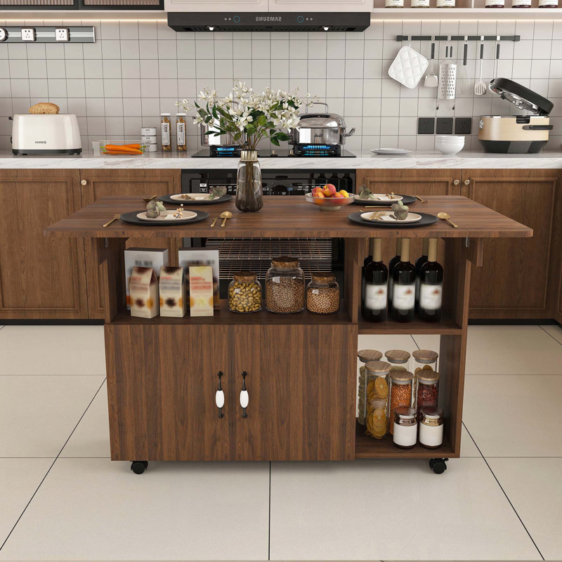 Multi-Functional Folding Table with Storage Shelves and Wheels (47")