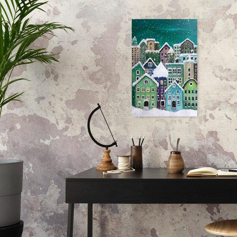 Cozy Winter Village Abstract Contemporary Christmas Tree City Wall Art Print, 60.96cm H x 40.64cm W