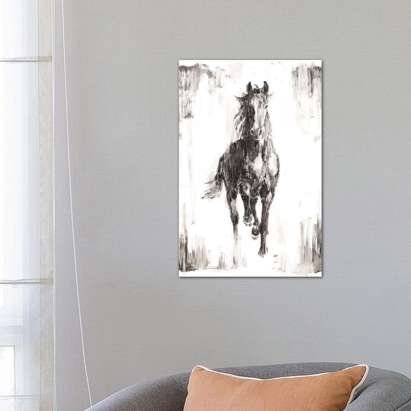 «Rustic Black Stallion I» par Ethan Harper - reproduction imprimée, Toile tendue, H 26 po x l 40 po x 1,5 po