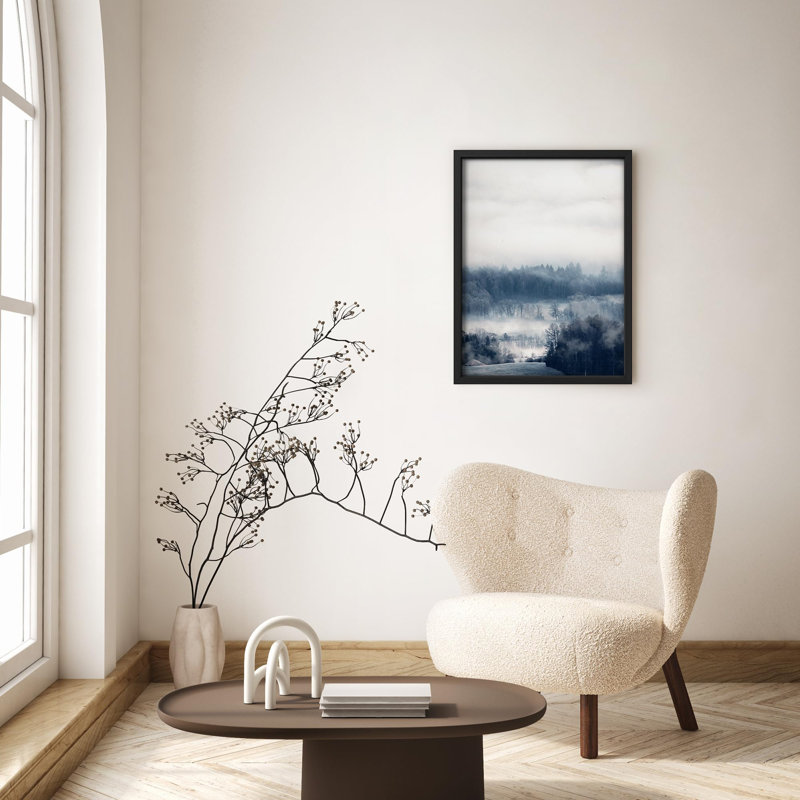 Misty Cloud Blue Mountain Range Valley Nature Illustration petit décor, œuvre d'art moderne, Noir, H 14 po x l 11 po