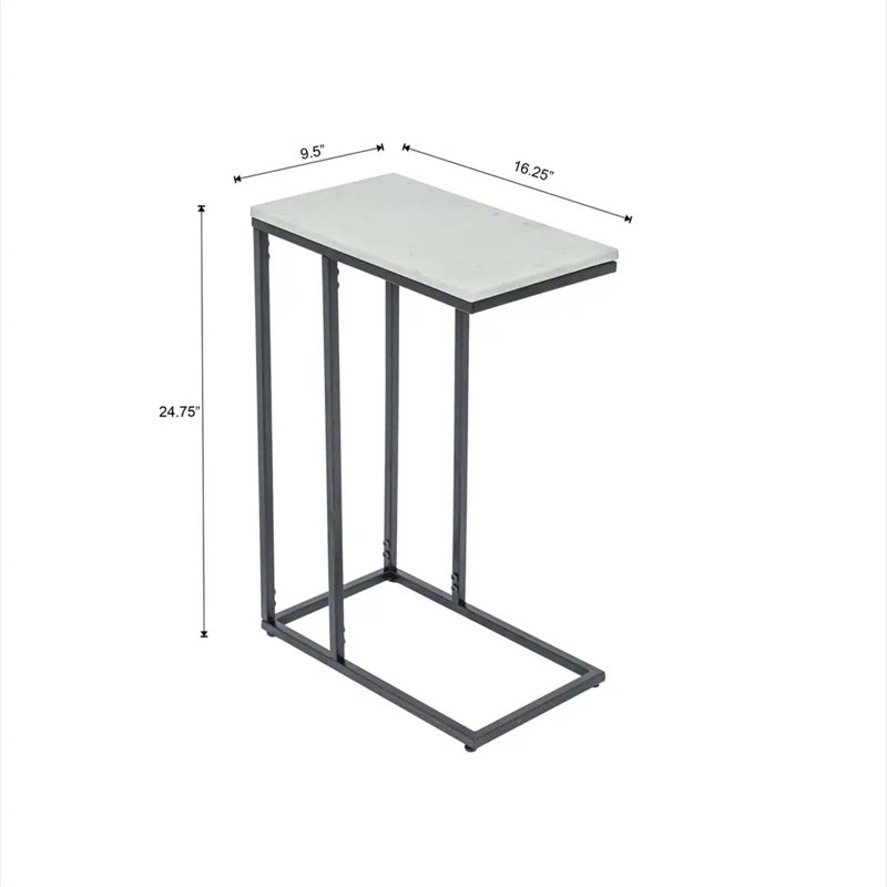 C-Shaped Sofa Side Table with Marble Top and Metal Frame, Perfect for Modern Living Rooms and Small Spaces