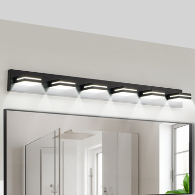 6 Light LED Bathroom Vanity Light Wall Mounted with Rotatable Heads Modern Metal Fixture – Black