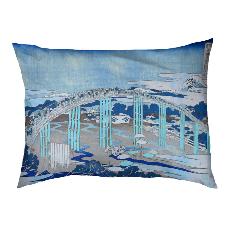 Coussin de conception japonaise bridge Burkart, L 42 po x l 52 po, Bleu / Noir