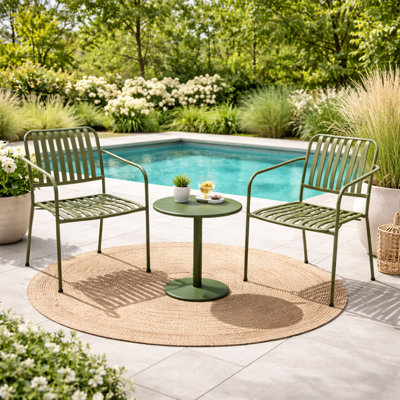 Metal Outdoor Bistro Set, 3-piece Patio Conversation Set With Round Side Table & 2 Chairs, Weather-resistant Steel Frame, Compact Balcony Furniture, Green