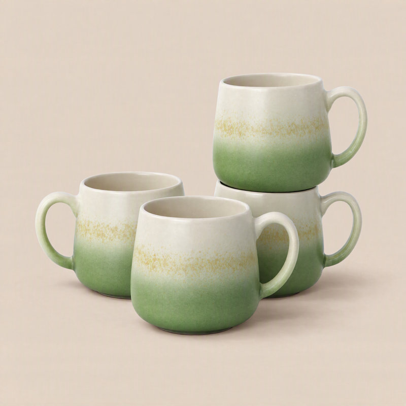Ensemble de 4 tasses à café en grès de 35 cl, 12oz, Vert Yakushima