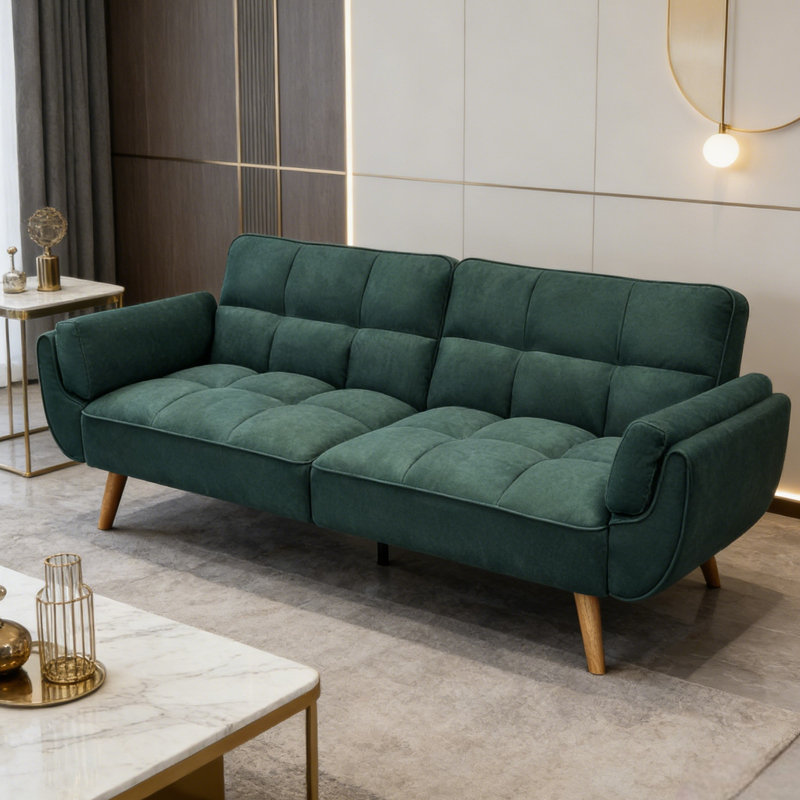 Edriel 75.39" Futons Upholstered Convertible Sofa, Green