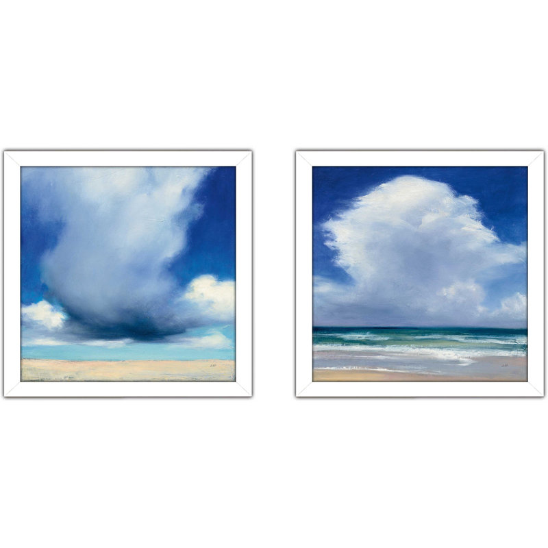 «Beach Clouds I», ensemble de 2 reproductions d'art sur papier encadrées, H 16,5 po x l 33 po x P 1 po, Pas de tapis