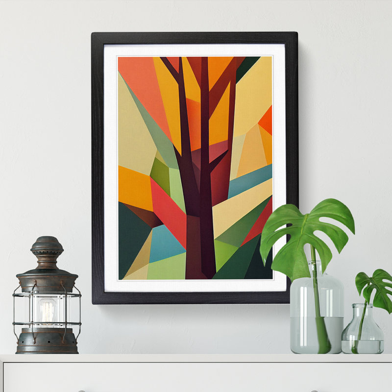 FRM-V0523-2533X Tree Abstract Block Vol.1 - Single Picture Frame Print, 46cm H x 34cm W x 2cm D, Walnut