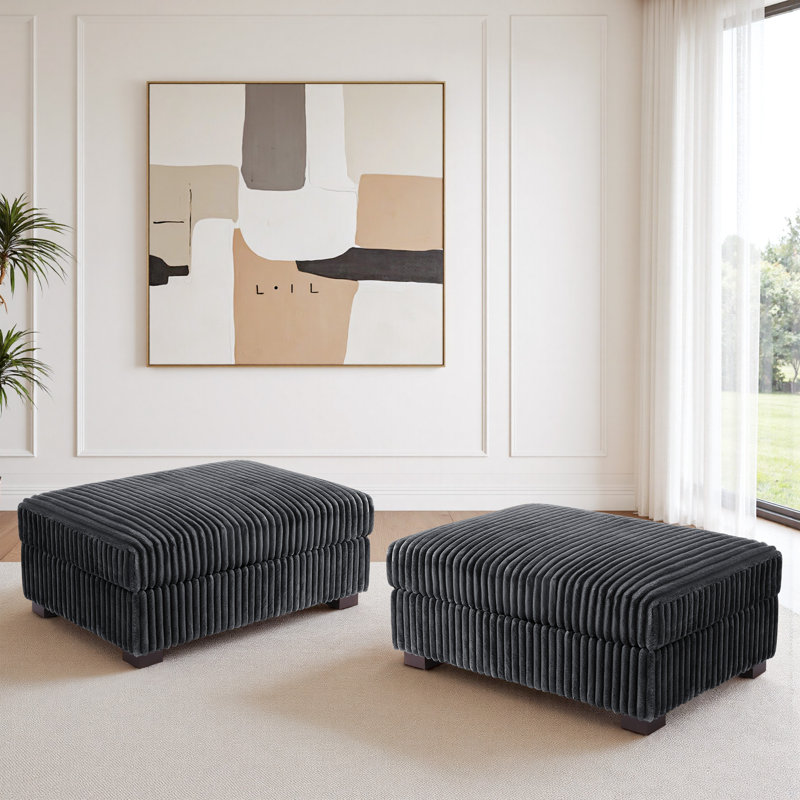 41.75cm Wide Rectangle No Pattern Footstool Ottoman, Grey