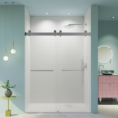 56-60 Inches W *76 Inches H  Frameless Double Sliding Soft-Close Shower Door In Brushed Nickel,3/8 Inches (10Mm) Thick SGCC Tempered Glass  Door