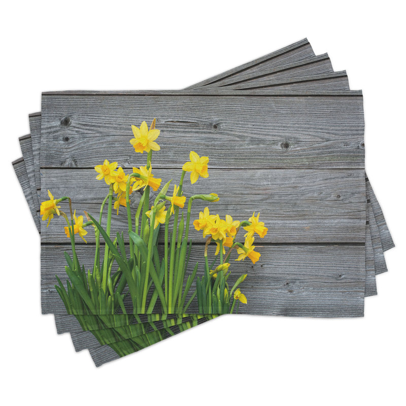 Ensemble de 8 napperons fleurs jaunes East Urban Home