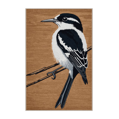 Washable European Pied Flycatcher Birds Area Rug