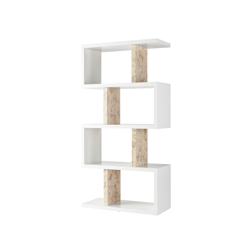 42" White and Beige Modern Etagere with Burl Dividers