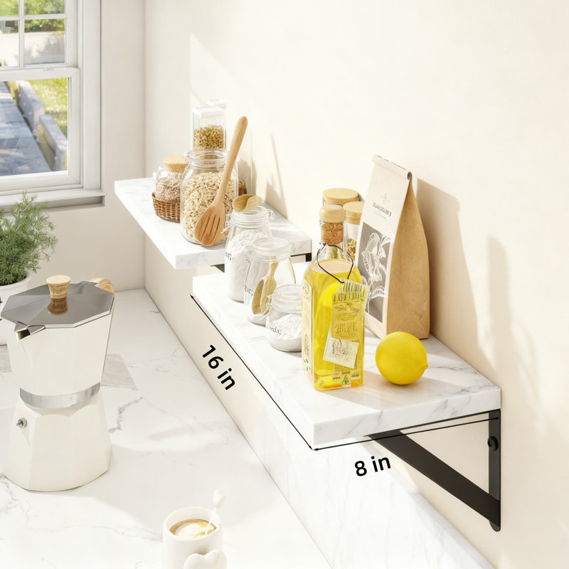 Floating Shelves For Wall Set Of 2 With Sturdy Brackets, Large Storage Space For Living Room, Bedroom, Bathroom And Kitchen Decor