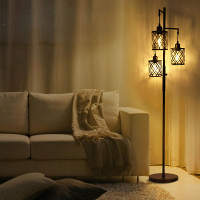 Lampe sur pied 68 "de style campagnard, lampes sur pied industrielles à intensité variable comprenant 3 ampoules E26 de 6 pièces, lampe sur pied arbre