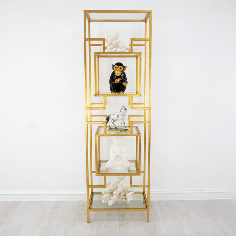 Bullani Geometric Bookcase, Gold, (5 Shelves) 80" H x 24" W x 18" D
