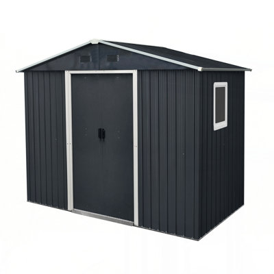 Remise de rangement extérieure en métal 8 pi x 4 pi avec fenêtre et fondation en métal pour la cour, le patio et la pelouse