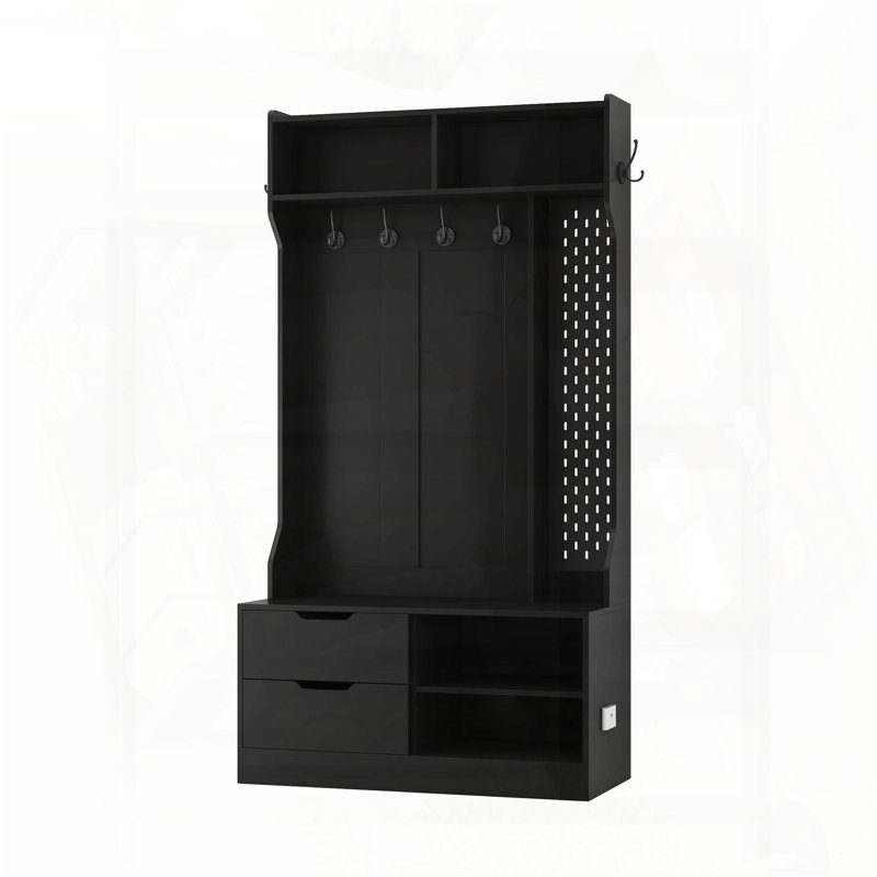 Hall Tree with 6 Hooks, Entryway Bench and Storage