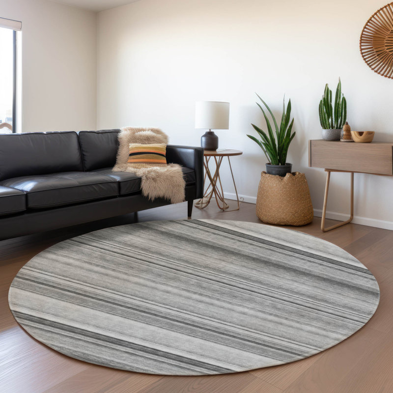 Premium Machine Washable Cerrito AMF529 Gray Rug, Round 8'