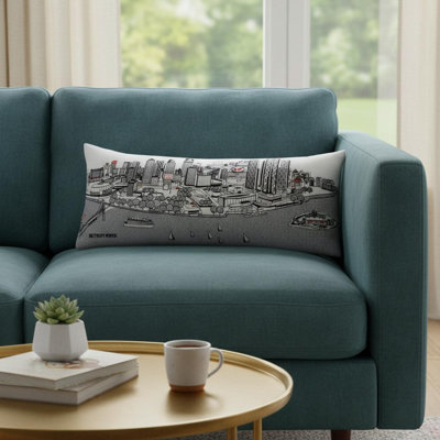 Coussin noir Black Detroit Nighttime Skyline