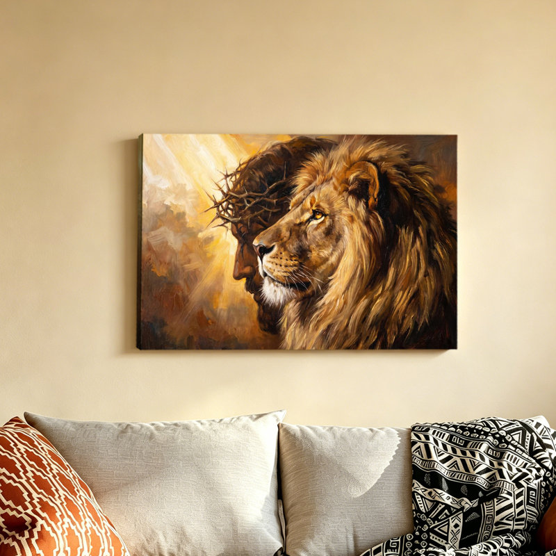 Tableau sur toile représentant le visage de Jésus et le lion de Juda - Décoration murale religieuse, 20 x 30 pouces