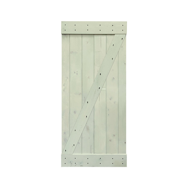 Porte de grange à panneaux en bois et métal Z Series sans trousse de quincaillerie d'installation, 38 po x 84 po, Gris patiné