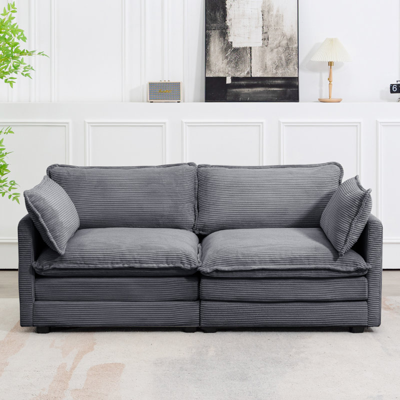 Redenius 76.8'' Upholstered Corduroy Reception Loveseat, Dark Grey