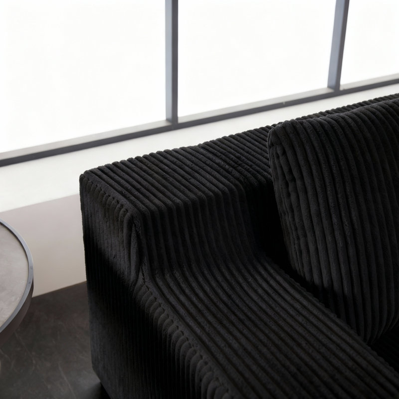 Canapé d'angle modulaire en velours côtelé gris, garni de mousse comprimée, idéal pour le salon, la chambre à coucher et l'appartement.
