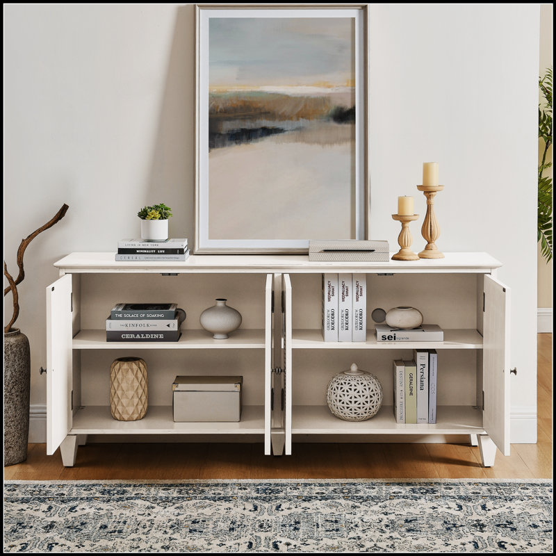 Mid Century Modern Sideboard Buffet Cabinet With Ample Storage, Symmetrical Geometric Accent For Living Room And Kitchen