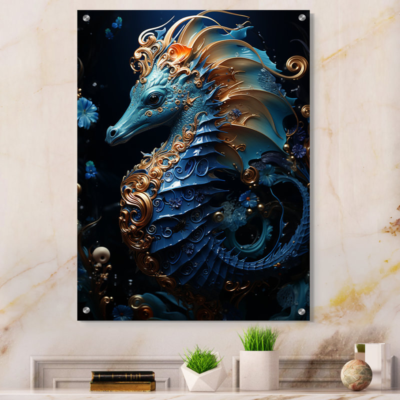 Décoration murale en acrylique Sapphire Seahorse, H 20 po x l 12 po