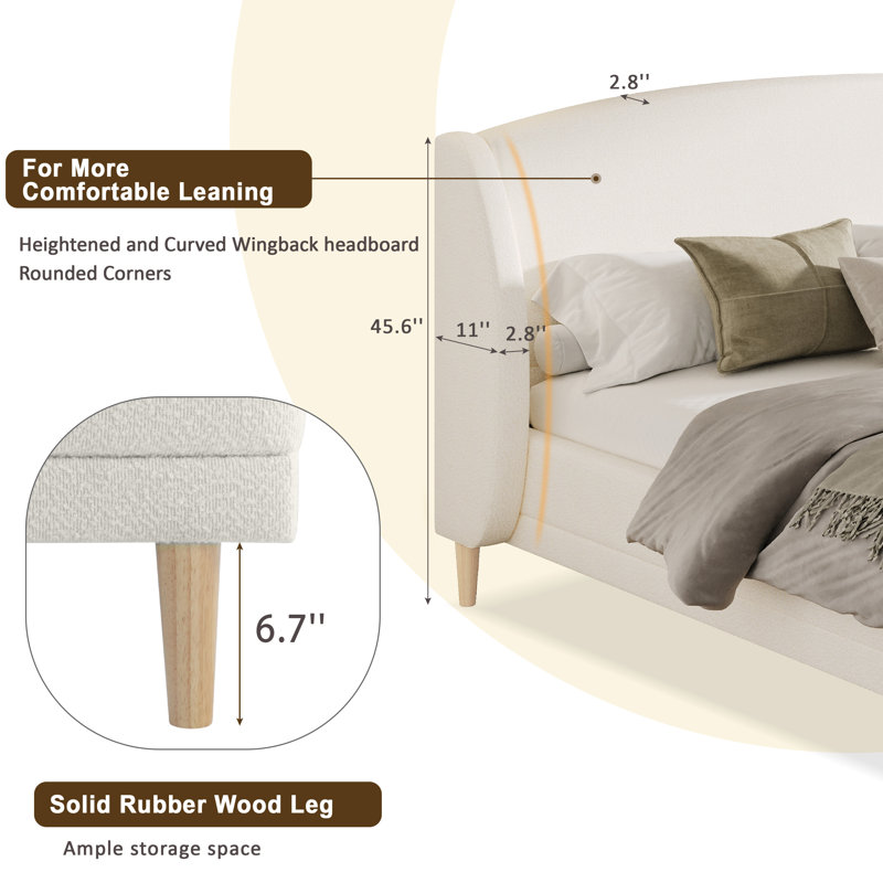 Romano Boucle Upholstered Platform Bed, Queen