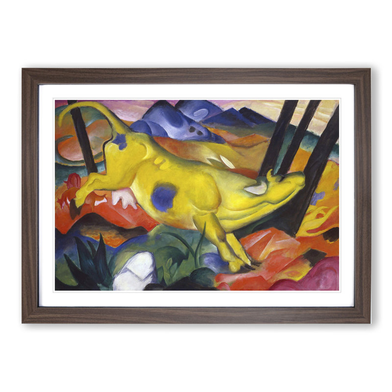 The Yellow Cow Vol.1 by Franz Marc - Picture Frame Painting, Walnut, 36cm H x 48cm W x 2cm D