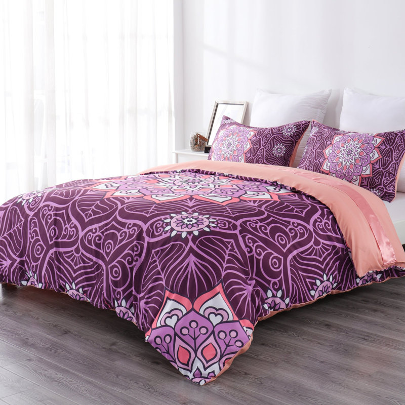 Ensemble de housse de couette en microfibre 4 pièces, Housse de couette grand + 3 pièces supplémentair, Mauve