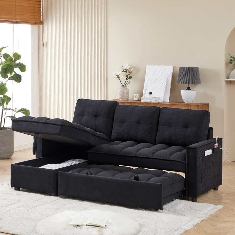 MH 78.75" Reclining Sofa, Black Chenille
