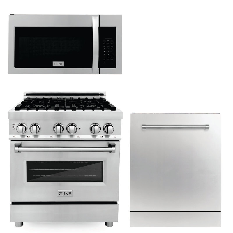 Cuisinière à double combustible en acier inoxydable de 30 po Zline, four à micro-ondes et lave-vaisselle