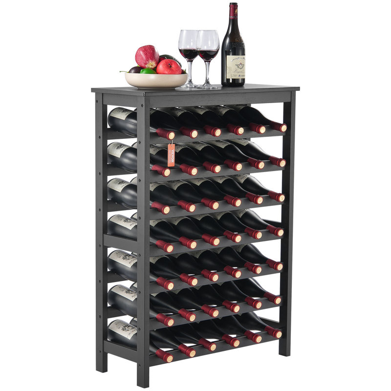 Support à vin modulaire pour 42 bouteilles, supports de rangement en bois de bambou massif à 7 niveaux avec plateau de table, présentoir à vin sur pied, tablettes sans oscillation pour la cuisine, le bar et la cave (noir)