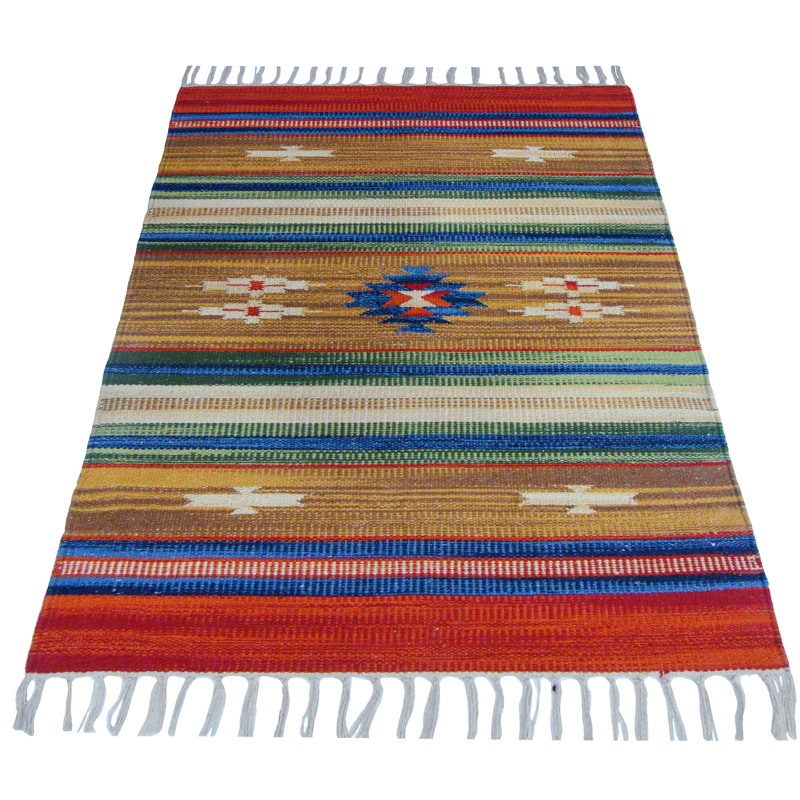 Country Southwestern Cotton Hand Woven Area Rug, Rectangle 60 x 90cm