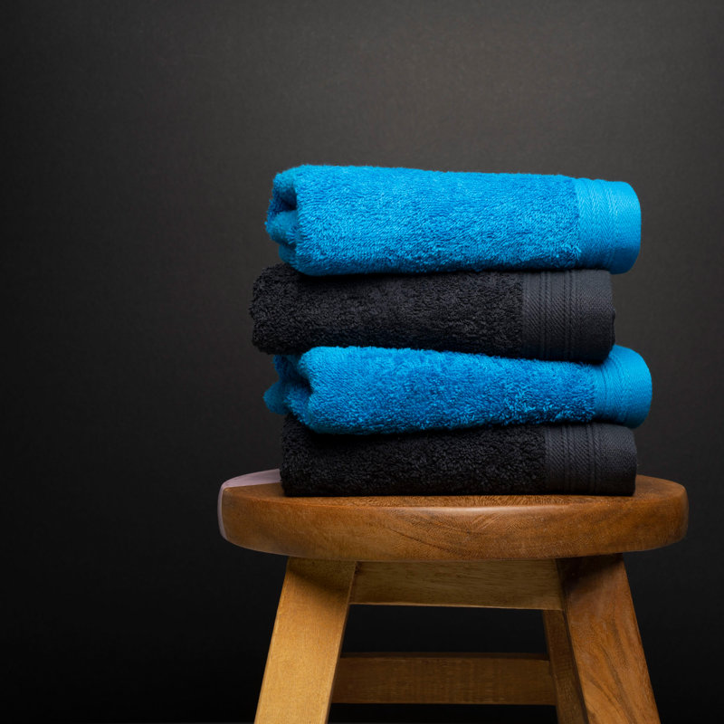 Ensemble de serviettes essuie-mains 100% coton 4 pièces Kendra, Noir / pétrole, 4