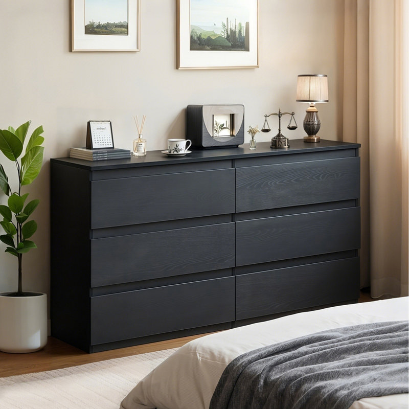 Commode 6 tiroirs avec comptoir spacieux, Noir