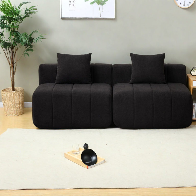 Compression Sectionals, Black Chenille Modular Modern Sofa for Home