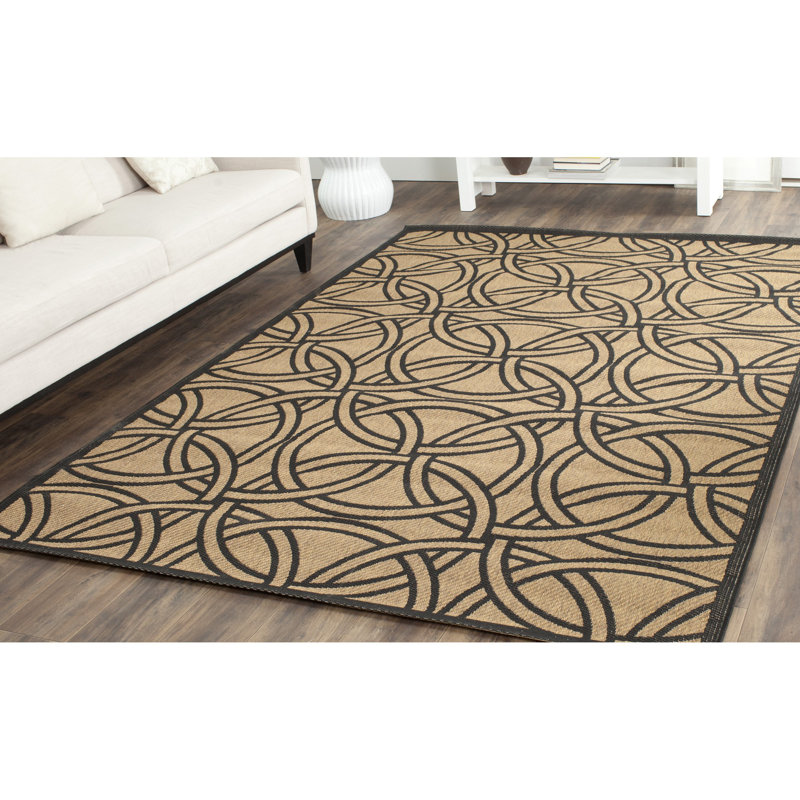Tapis beige / noir à motif géométrique, Rectangle 4 pi x 5 pi 7 po