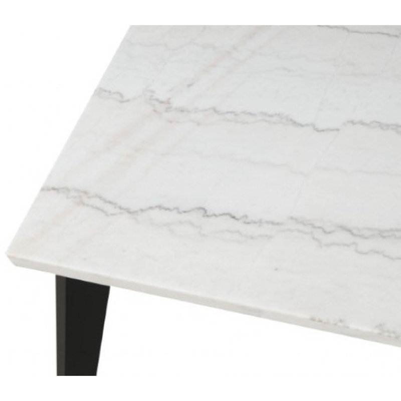 Ensemble de table de comptoir 5 pièces Soa, plateau carré en marbre blanc, 4 chaises, base noire, Noir / Noir