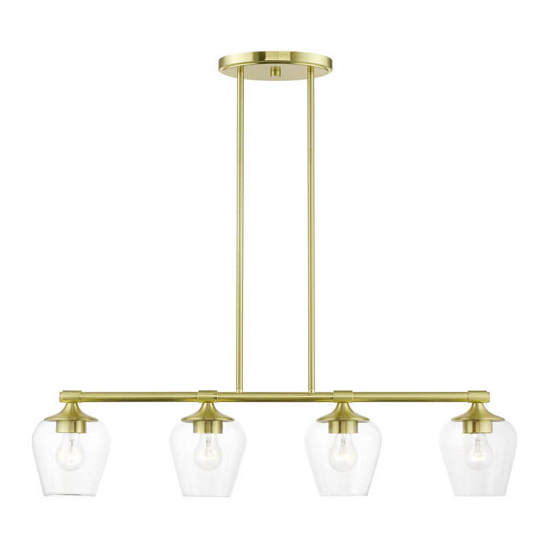 Dhaniyal 4 - Light Dimmable Kitchen Island Square / Rectangle Chandelier, Satin Brass