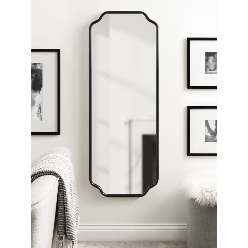 Aransa Scalloped Rectangle Wall Mirror, Black, 48" x 18"
